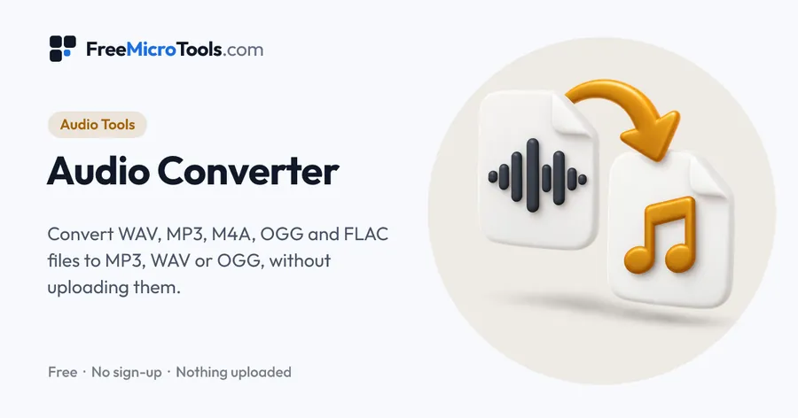 Audio Converter: Convert WAV, MP3, M4A, OGG and FLAC files to MP3, WAV or OGG, without uploading them.